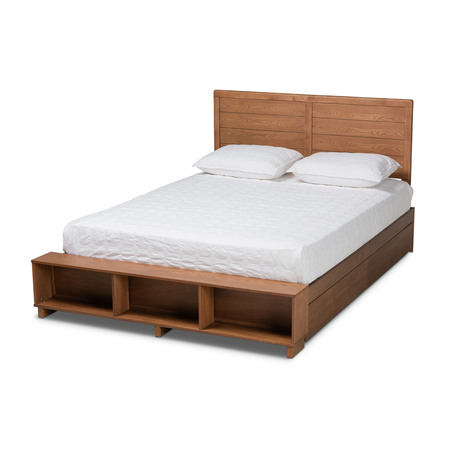 BAXTON STUDIO Alba Wood Queen Size 4-Drawer Platform Bed with Built-In Shelves 173-9426-10669